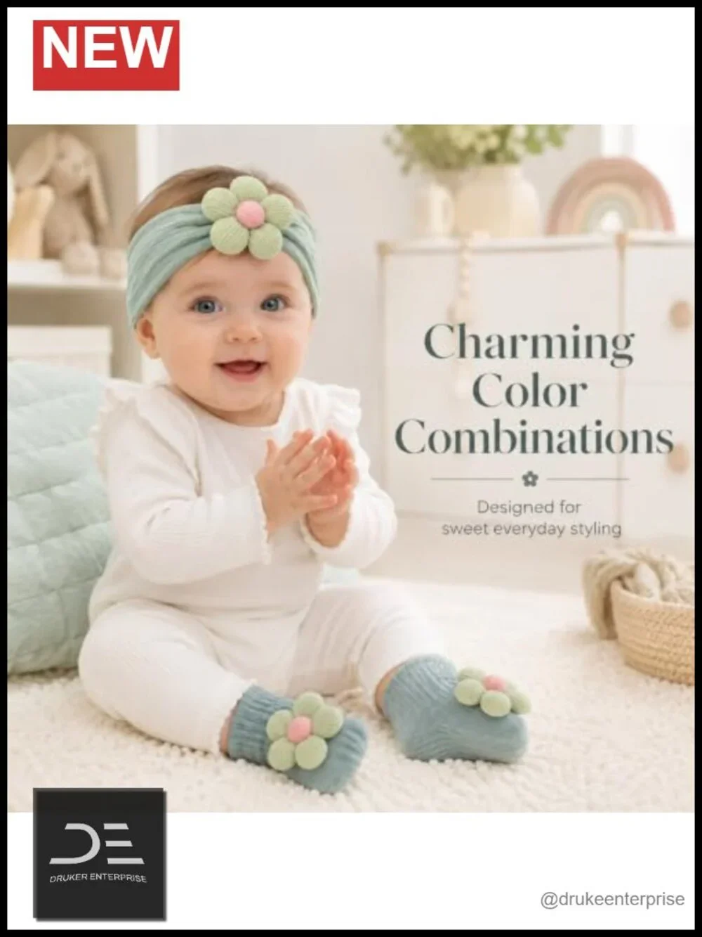 3D Floral Headband & Non-Slip Socks Set for Baby Girls Newborn to Toddler |